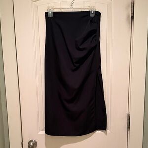 Commense Black Midi Pencil Skirt with Side Drape